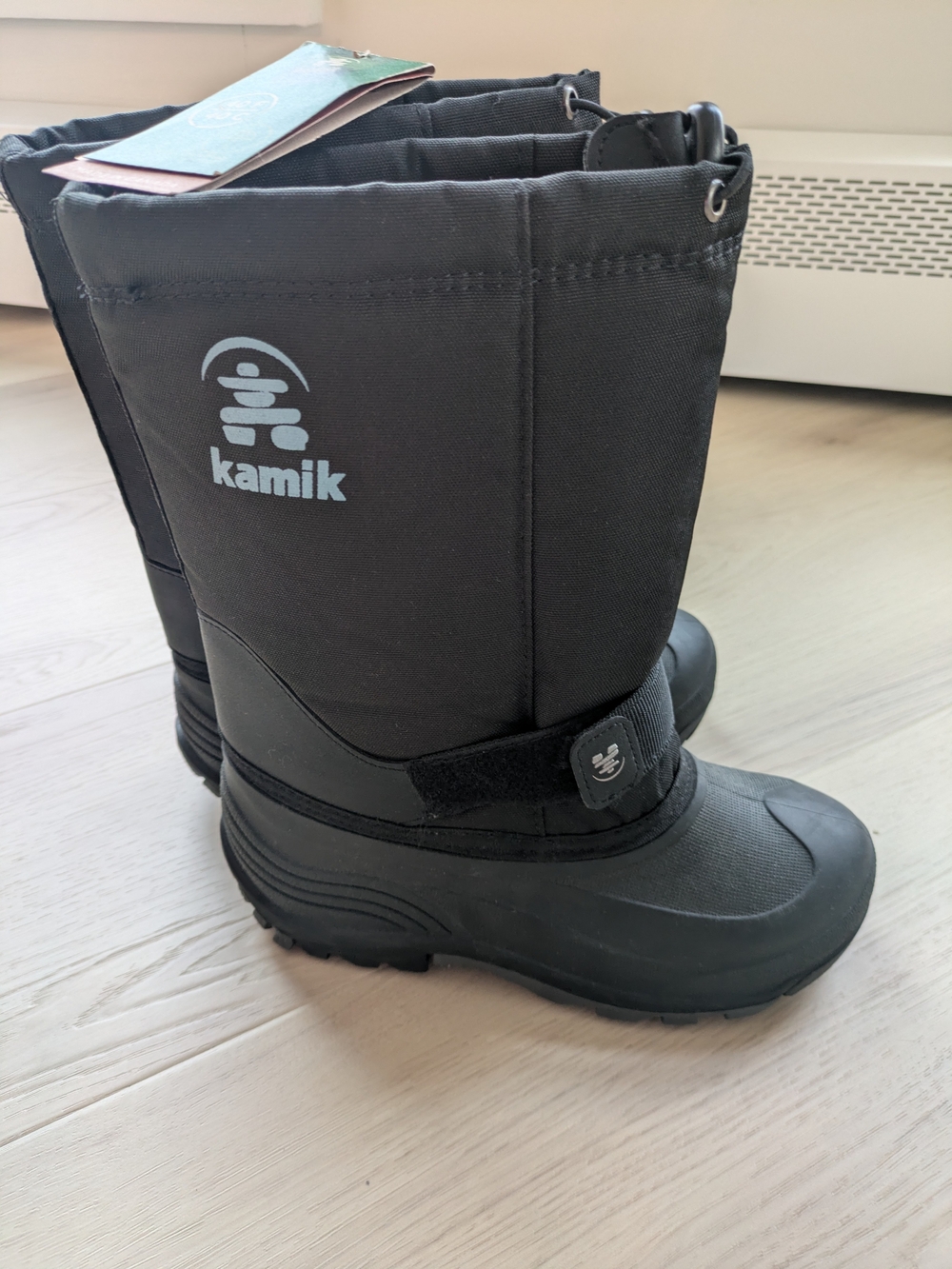 Kamik Black Kids Snow Boots with Hook-and-Loop Strap